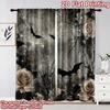 2D Flat Printing 2pcs Curtain Party Curtains Halloween Bats and Webs Digital Printed Polyester Drapes Birthday Party for Festive