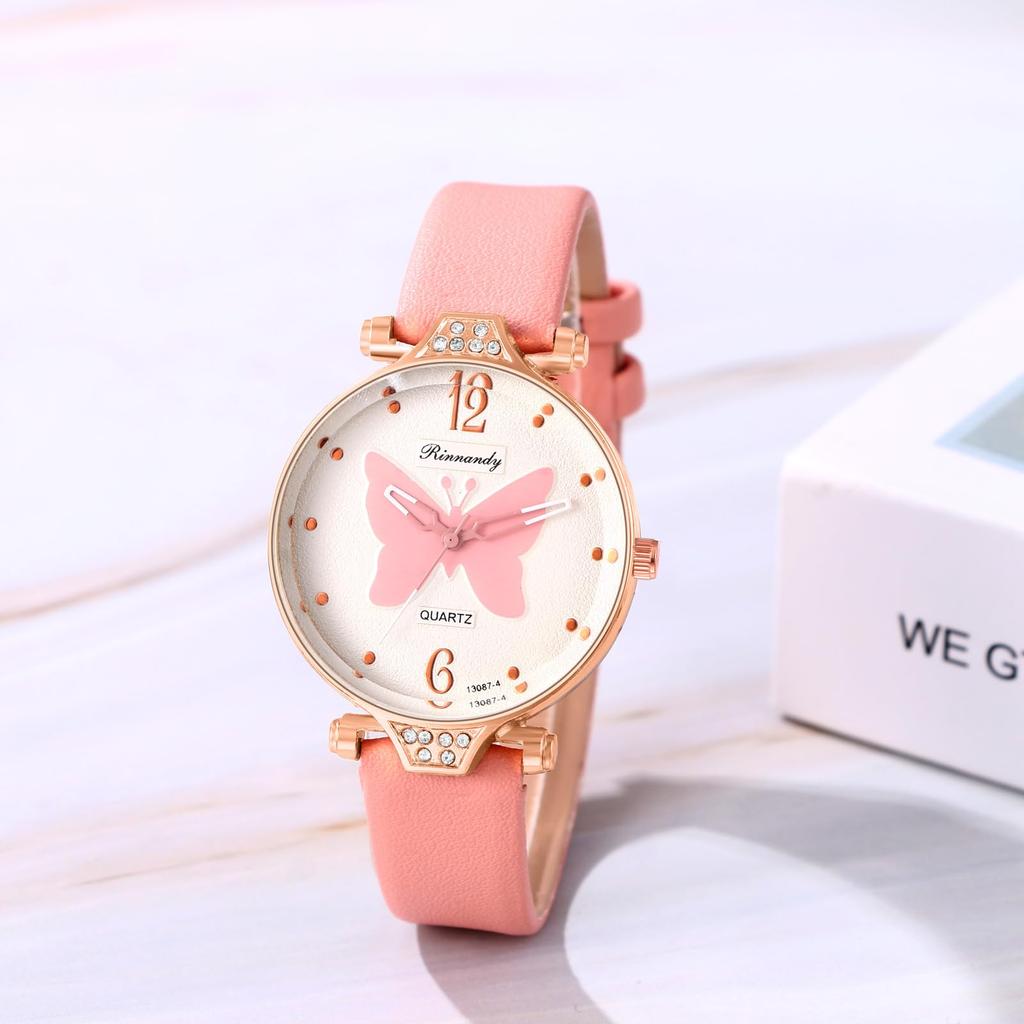 Butterfly Watch Cute Waterproof Analog Display Simple Fashion Leather Strap Quartz Watch for Commute School Girls Women Fashion Accessory - Birthday