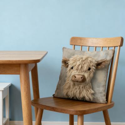 2D Animal Cushion Cover Imitation Embroidery Alpaca Pattern Pillow Case Dog Highland Cow Throw Pillow Cover for Sofa Bed Car Seat
