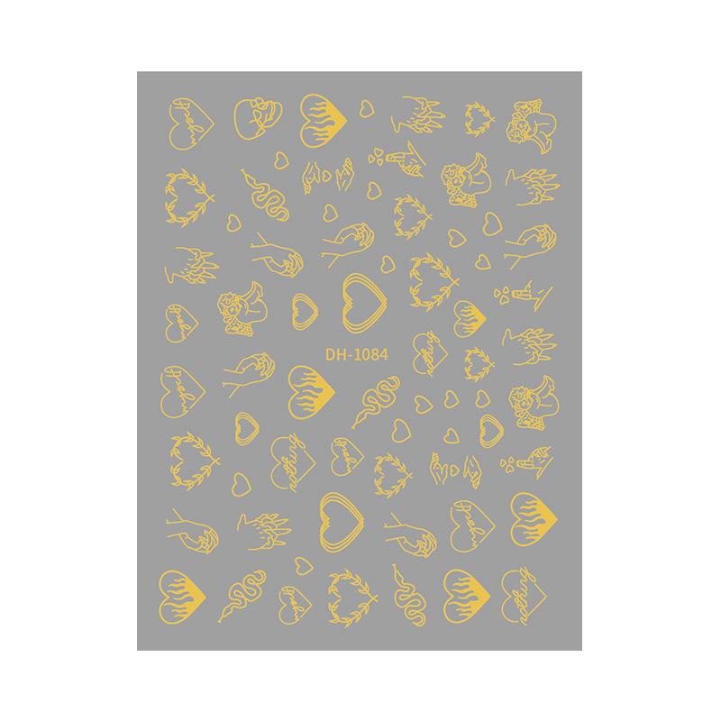 Redanco 3D Flat Nail Art Stickers - Gold & Silver Heart Adhesive Decals DH-1086