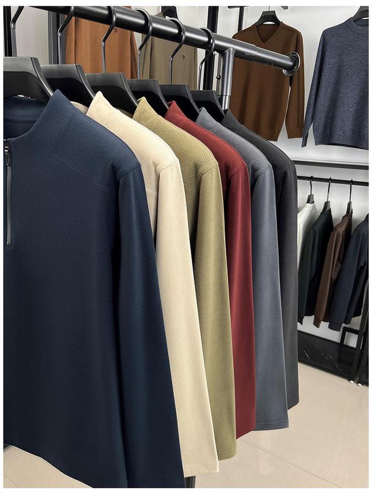 Men's Stand Collar Half-Zip Hoodie - Casual Autumn/Winter Long Sleeve Base Layer