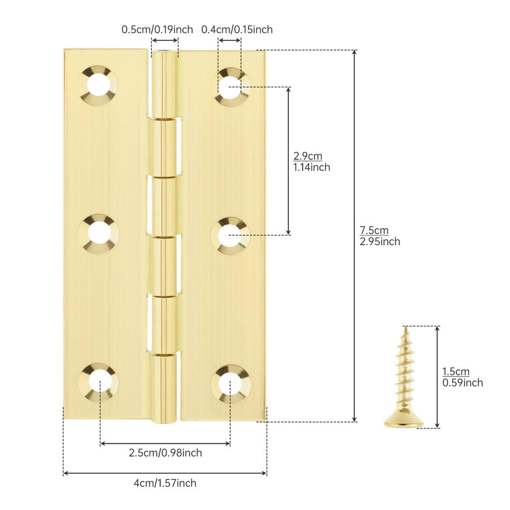 8 Pcs Solid Brass Butt Hinges with 48 Pcs Screws for Furniture, Cabinet, Drawer, Wood Box - Heavy Duty Folding Hardware