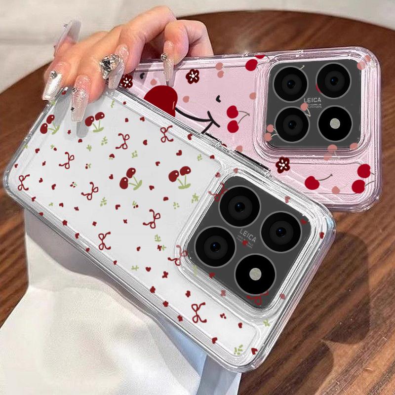 Red Cherry Fruits Pattern Case For Xiaomi Redmi Note 15 Pro 4G Funda Redmi Note 14 13 Pro 5G Clear TPU Silicone Soft Cover