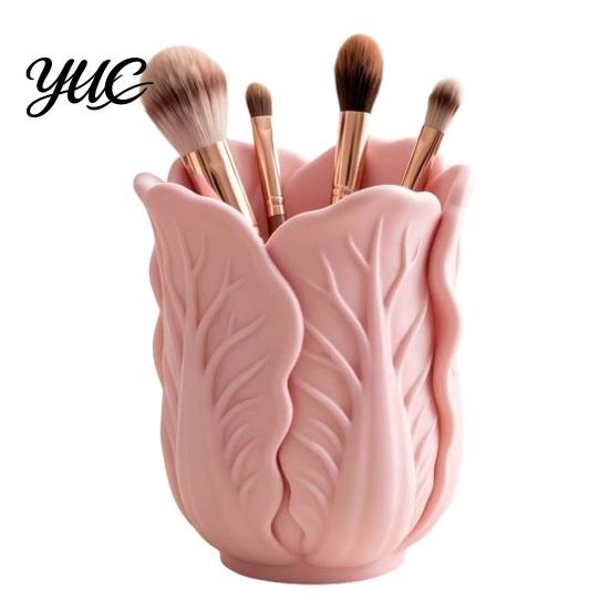 Vivid Leaf Texture Pen Cup Cabbage Shape Holder, 3D Print PLA Makeup Brush Organizer, Decorative Storage for Dressing Tables Stable Base Stationery