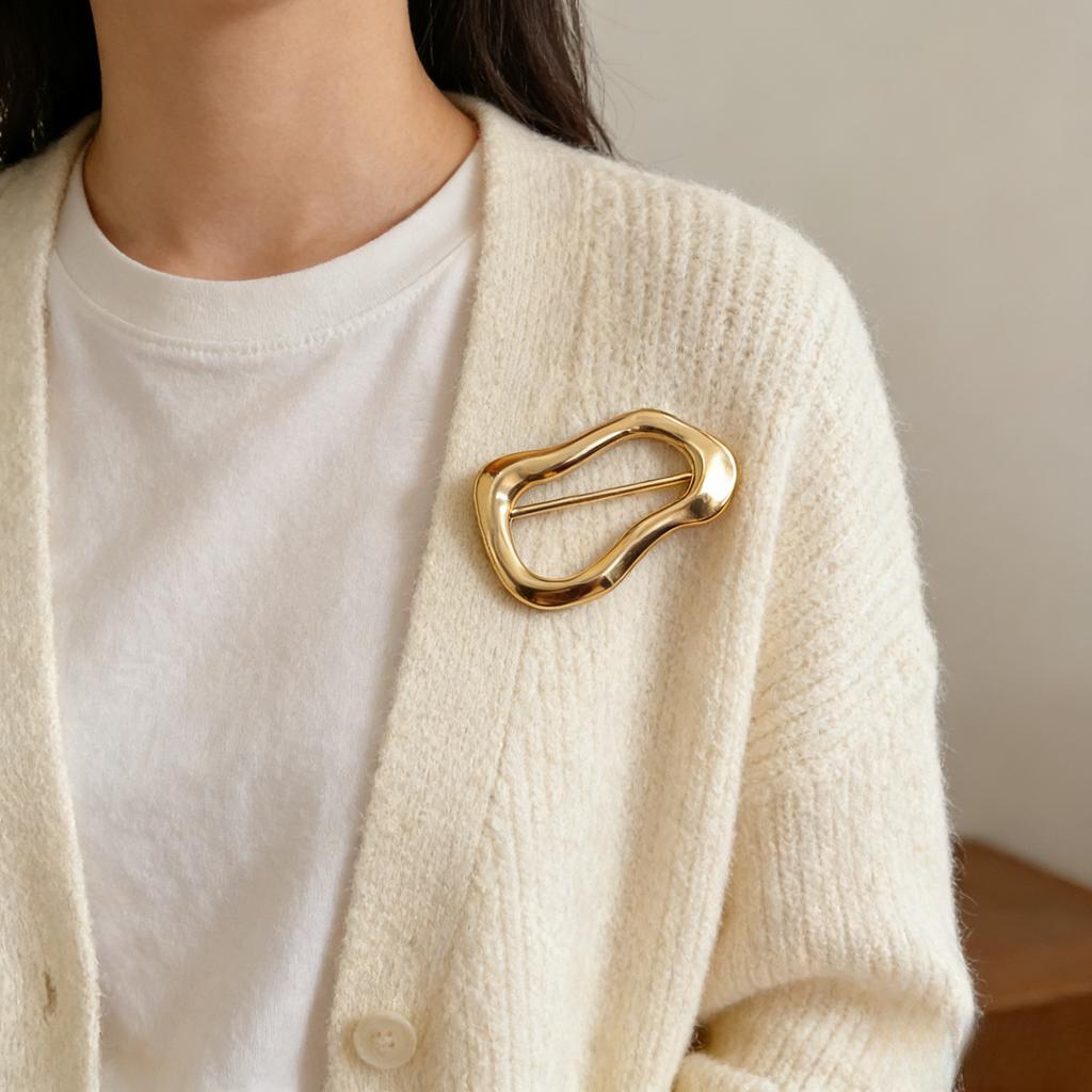 Minimalist Silver Circle Pin: Stainless Steel Large Round Brooch, Geometric Scarf Ring, Unisex Blazer Pin, Luxury Shirt Buckle