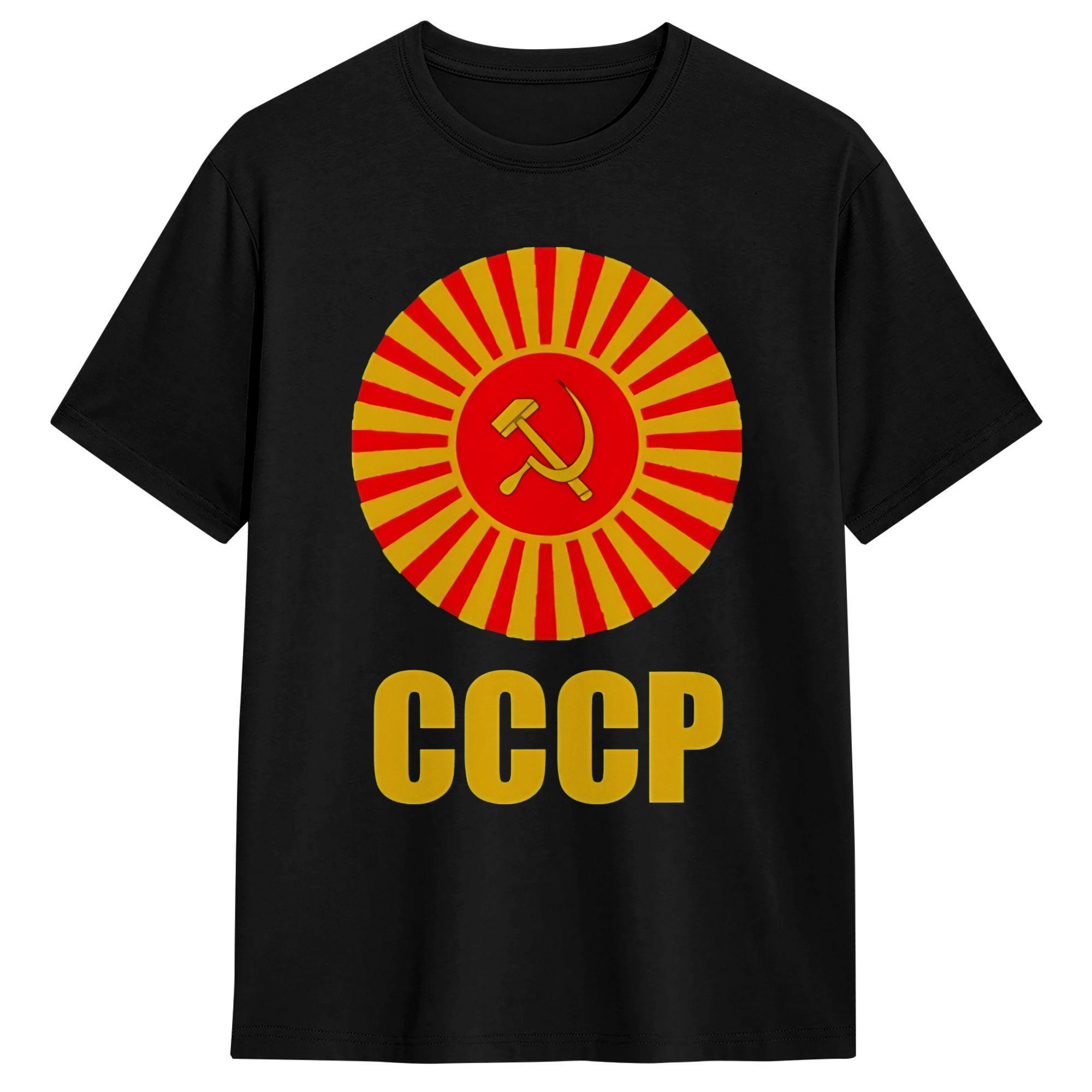 Vintage Soviet Hammer And Sickle Symbol CCCP USSR Russia T Shirt for Men Pure Cotton T-Shirt Tees Short Sleeve Clothing Graphic S