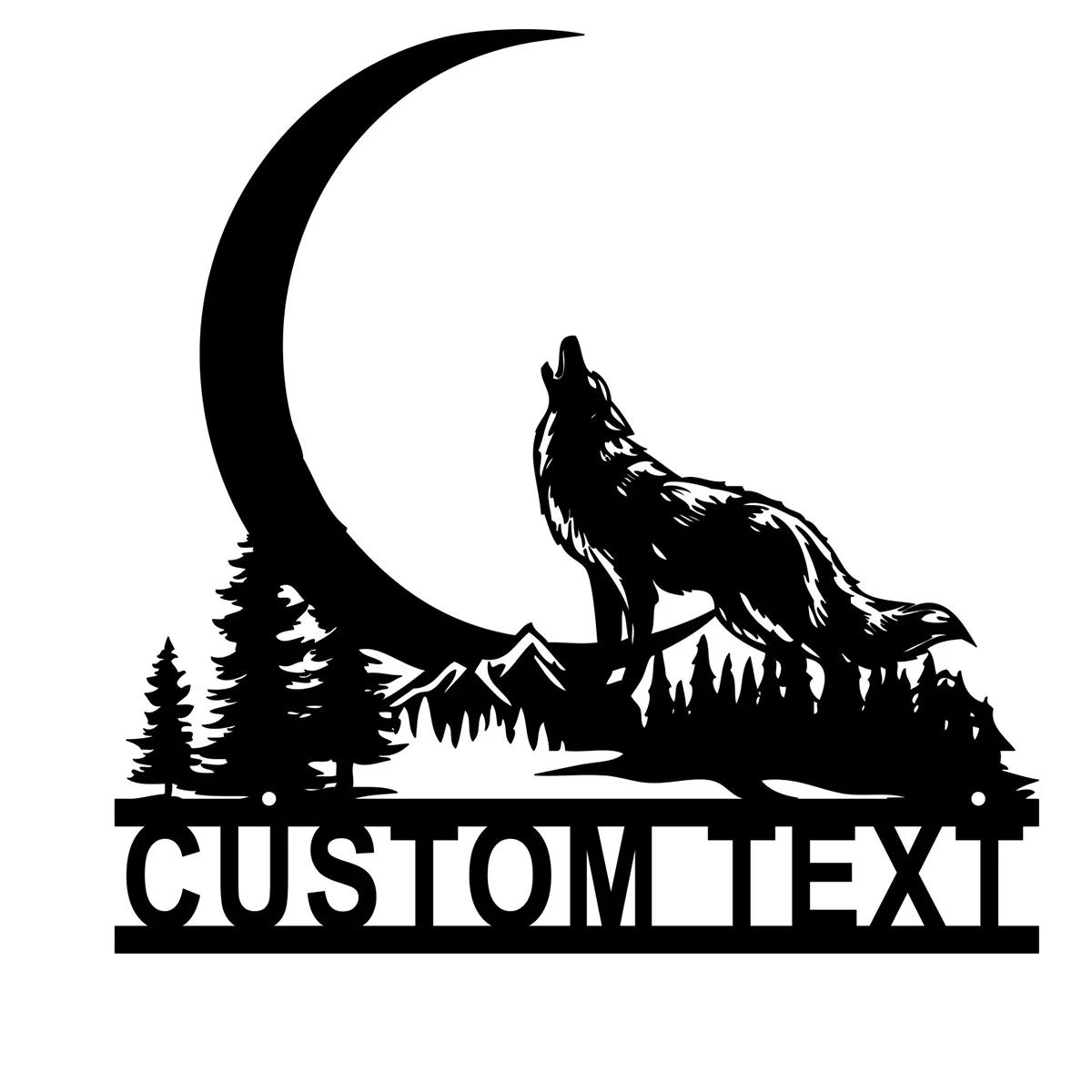 Howling Wolf Moon Metal Wall Art, Wild Animal Decor for Living Room, Rustic Home Sign Gift