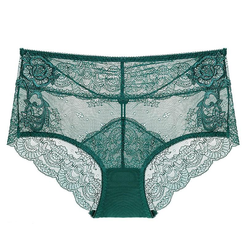 Womens Mid-Rise Lace Triangle Panties Ultra-Thin Breathable Cotton Lining Butt Lifting Floral S-XXL