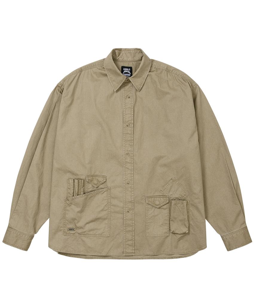 AJOBYAJO Cation Long Sleeve Utility Shirt [Beige]