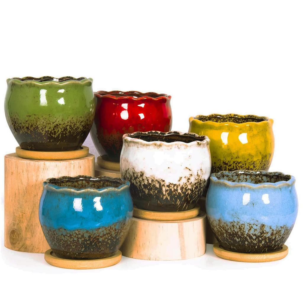 FaceColor Glazed Succulent Size Stylish Ceramic Glazed Set of 10cm Diameter x with Drainage and Bottom Net Not Pots, 3, Japanese-Style Planter,