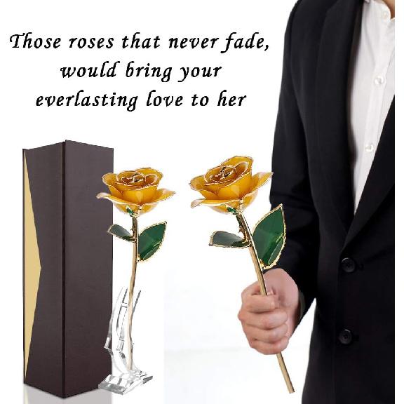 FILFEEL 24K Vergoldete Rose, Langer Stiel, 11-12 Zoll, Echte Rose, Gold, Luxuriöse Eleganz, Künstliche Blume, Konservierte Rose, Party, Schmuck,