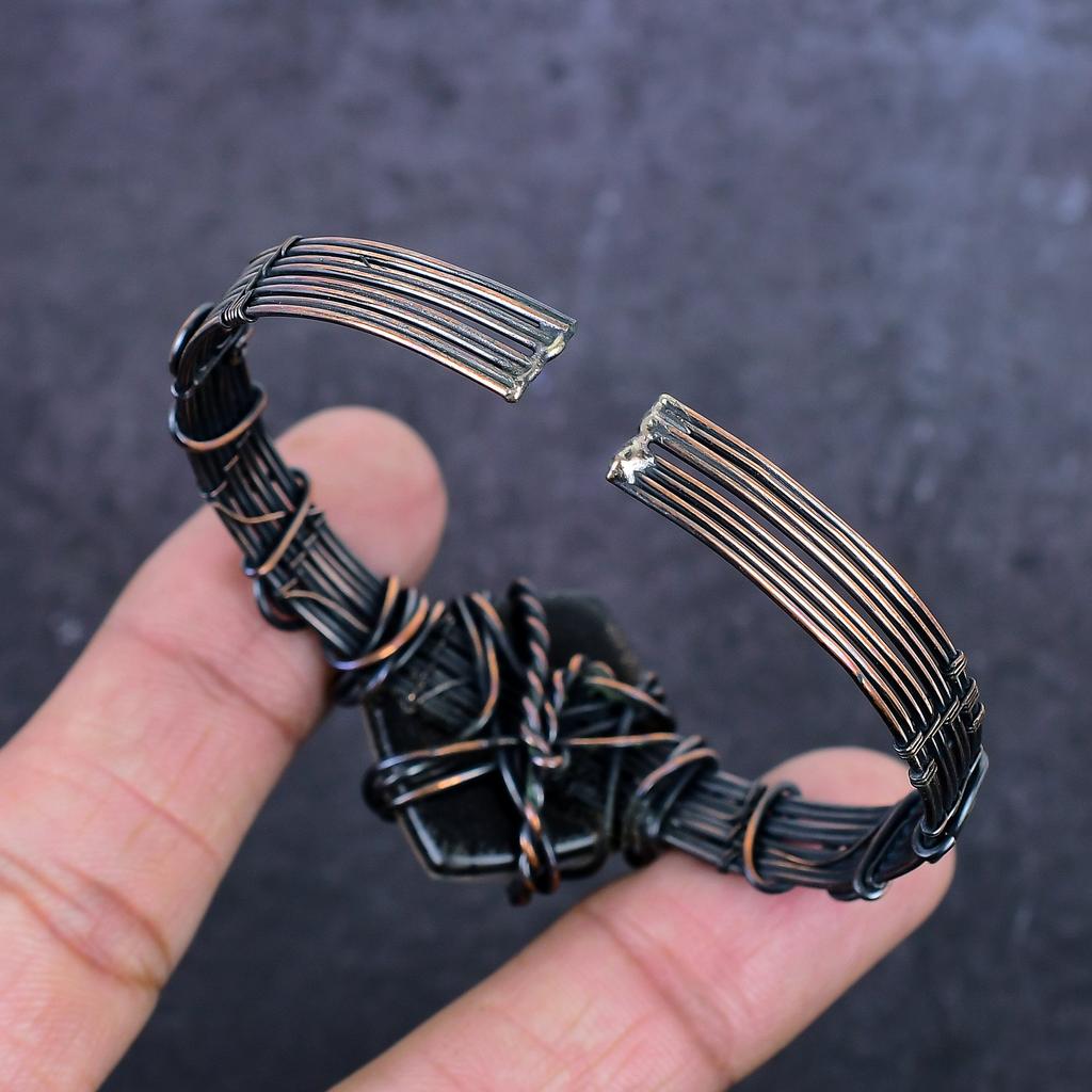 Blue Triplet Opal Gemstone Handmade Copper Wire Wrap Cuff Bangle Adjustable ET-4971