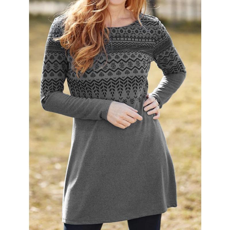 NovaMix Damenmode Herbst Winter Langarm O-Ausschnitt Freizeitkleider