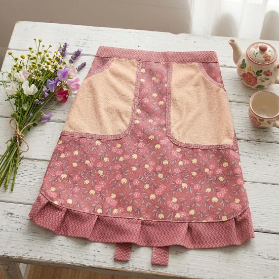 Atmungsaktive Halbschürze mit Taschen Wasserabweisende Küchen-Taillenschürze zum Kochen, Gärtnern, als Kellnerin, Blumenmuster, Verstellbar, Back-, Catering-Schürze
