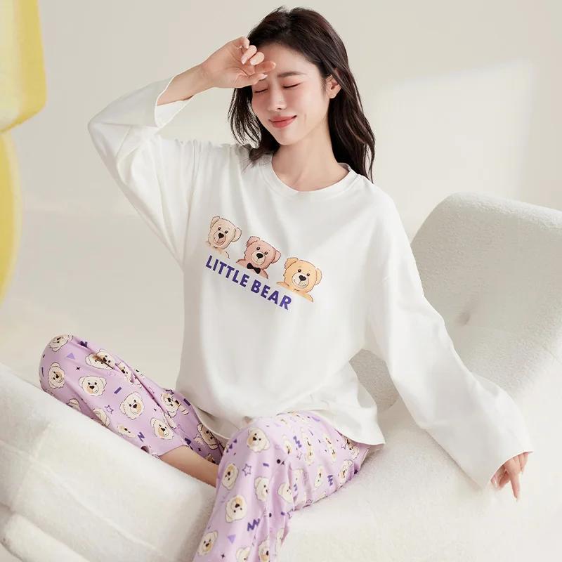 Niedliches Katzen-Pyjama-Set Damen Herbst Winter Langärmlig Lange Hose Nachtwäsche Weiche Pijamas Gemütliche Pyjamas Kawaii Nachthemd Mädchen