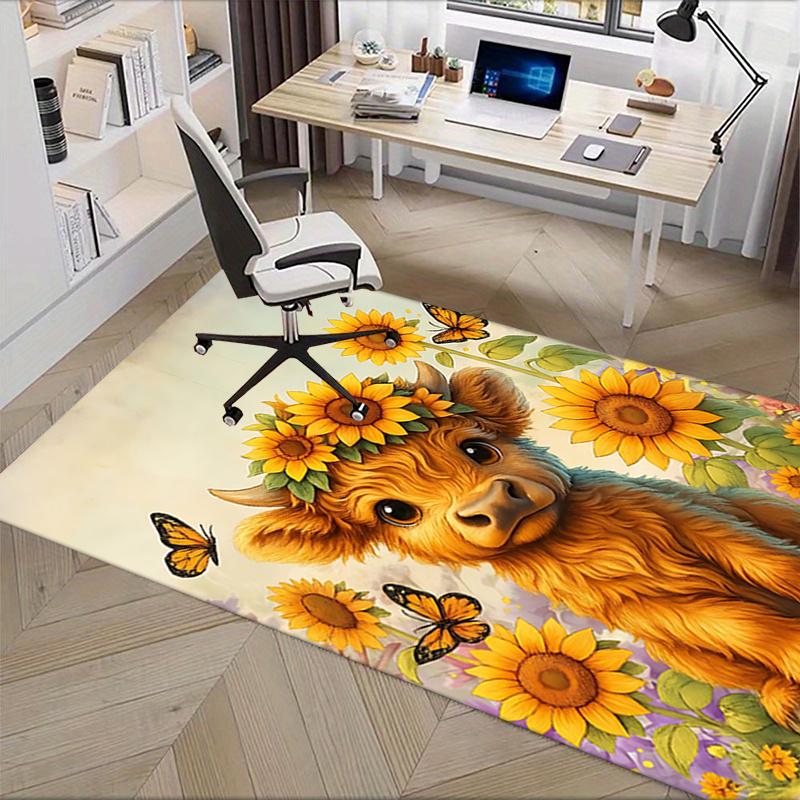 Sunflower Cow Chair Mat Office Carpet, Oversized Rug for Home Decor, Sofa Mat, Desk Pad Gift, Suitable for Bedroom, Living Room, Various Rooms