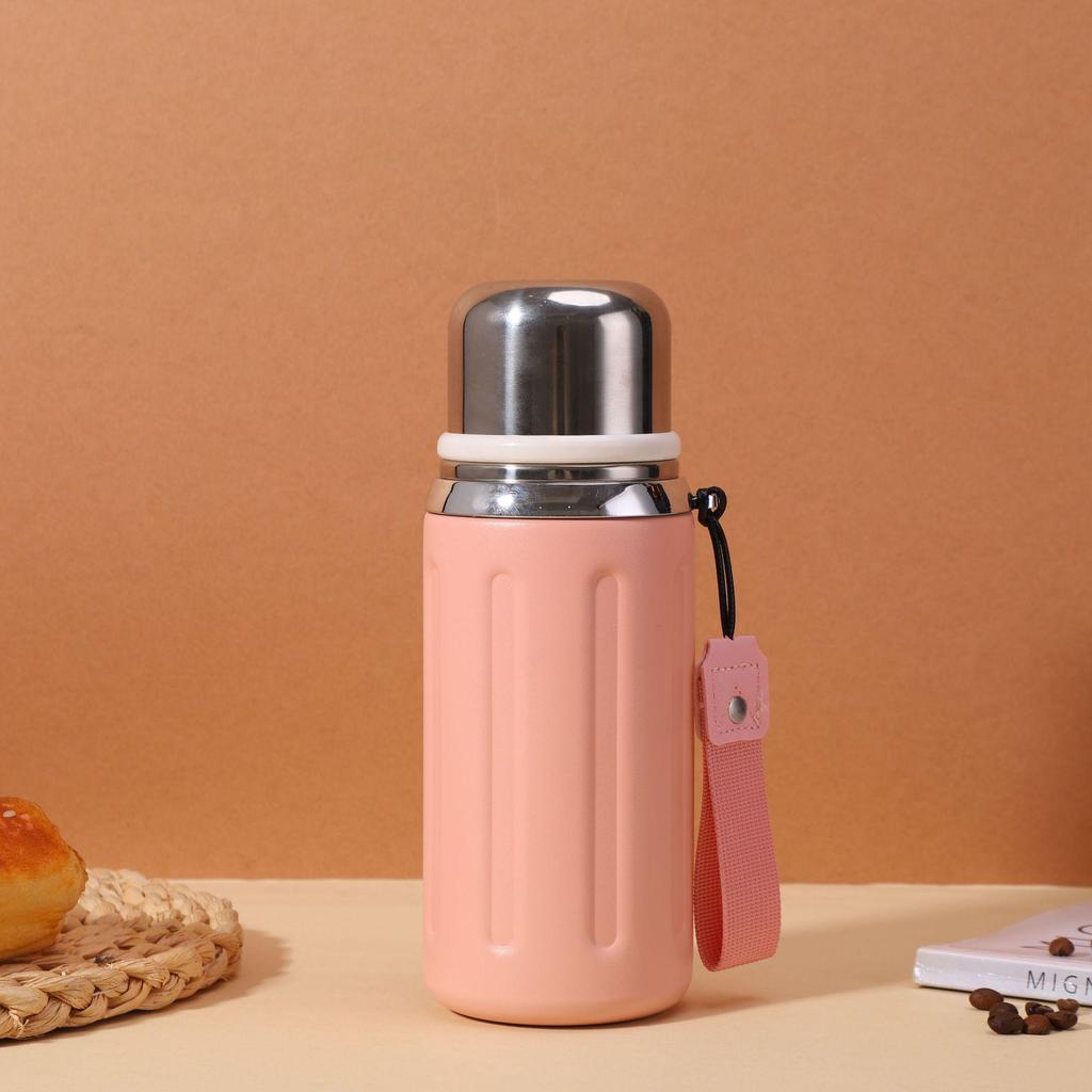 Portable Stainless Steel Sports Thermos with Lanyard - Large Capacity for Home, Car, and Outdoor Use