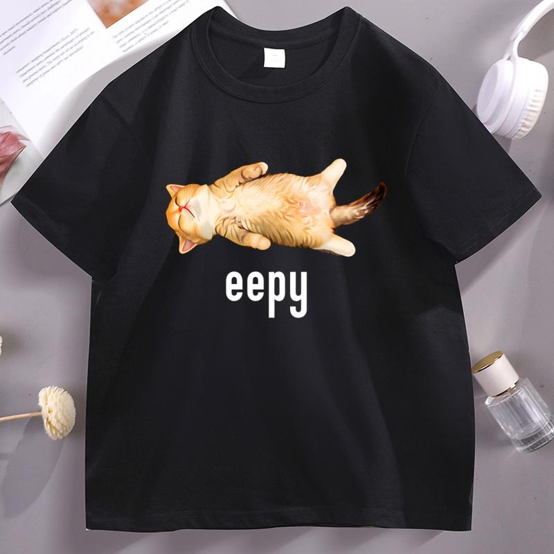 Eepy Cat Lustige Schläfrige Katze Meme T-Shirt Baumwolle Kurzarm Rundhals T-Shirt Lustige Katzenliebhaber Grafik-T-Shirts Personalisiertes T-Shirt