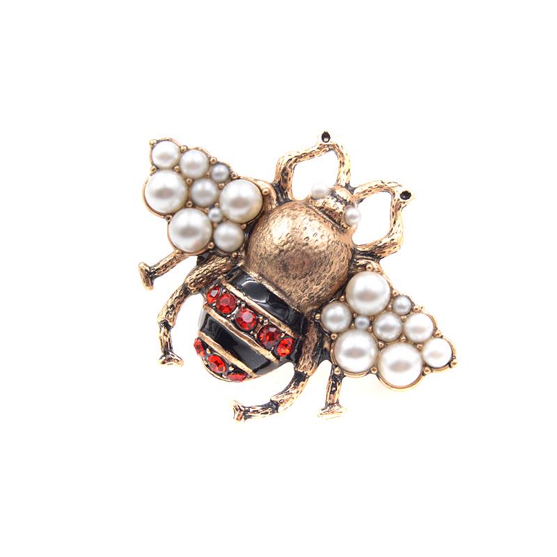 New Fashion Pearl Bee Brooches for Women Antique Gold Color Brooch Pin Vintage Style Jewelry High Quality Insect