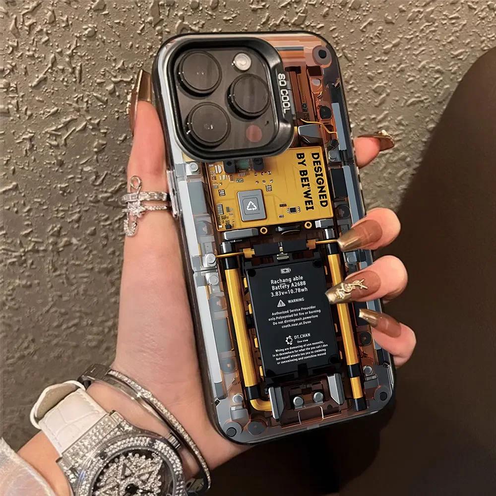 Advanced Circuit Board Phone Case for IPhone 11 12 13 14 15 16 Pro Max X XS MAX XR SE2 7 8 Plus Colored Silver Hard Cover Fundas