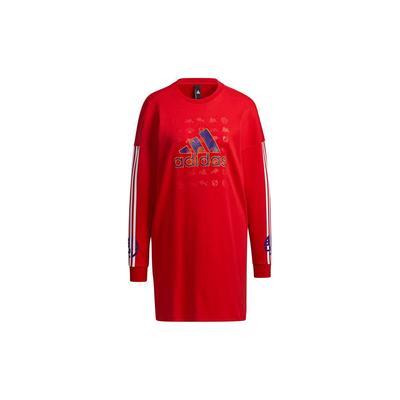 Women's Red CNY Long Sleeve Sweatshirt Dress GQ8842