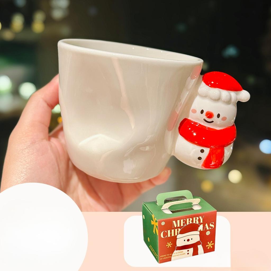 Creative Design of Christmas Ceramic Mugs Three Dimensional Snowman  Christmas Tree Shaped Handle Cups  Christmas Souvenirs