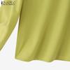 ZANZEA Women Casual Round Neck 3/4 Sleeve Loose Plain Blouse