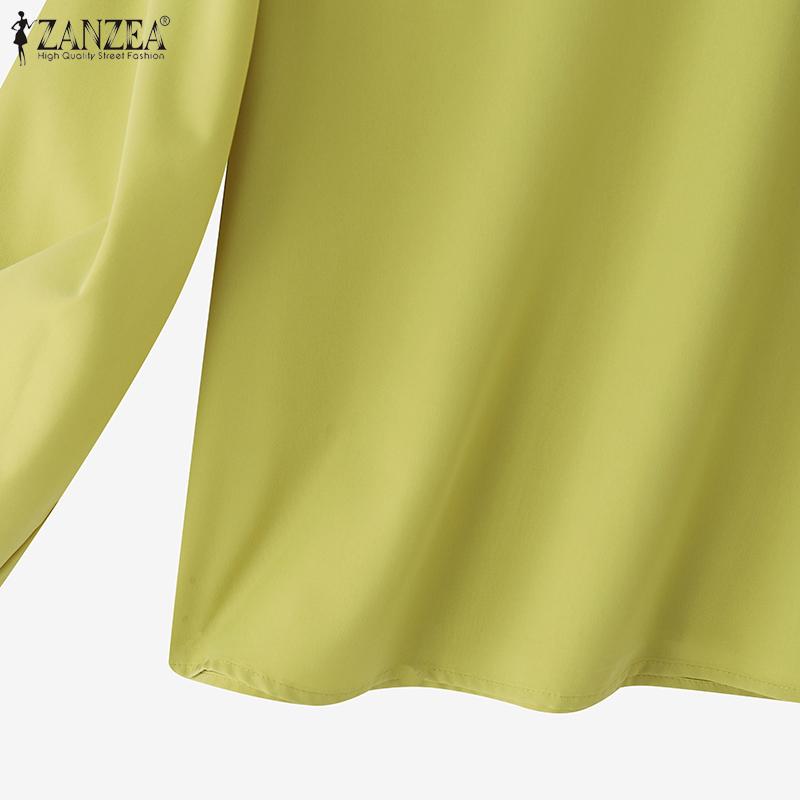 ZANZEA Women Casual Round Neck 3/4 Sleeve Loose Plain Blouse