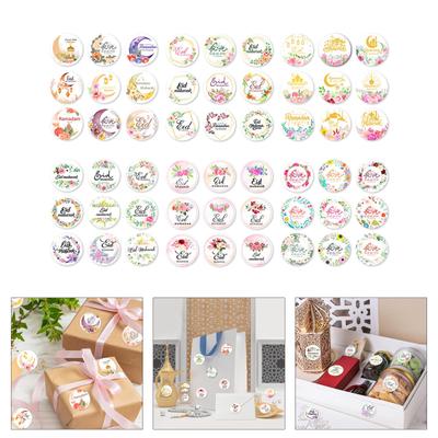 90Counts Eid Mubarak Sticker 4cm Round Wrapping Label Flower Wrapping Sticker for Seal Envelope Card Candy Bag Packaging