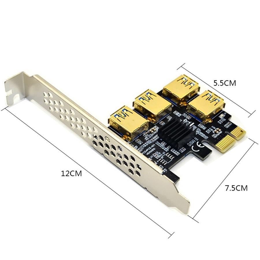 Black 4 Ports PCIe Riser Adapter Board PCI-E 1x to 4 USB 3.0 PCI-E Rabbet GPU