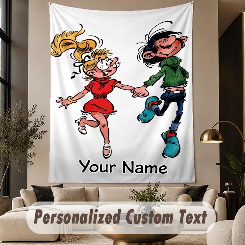 Custom Text Printed Tapestry Gaston Lagaffe Pattern Large Wall Hanging Indoor Room Decor