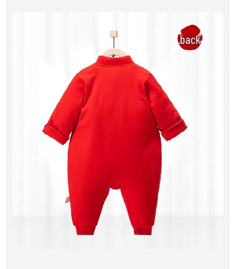 Festive New Year Baby Bodysuit: Thick Padded Autumn/Winter Jumpsuit for Celebrations.
