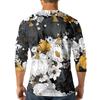 Men's Casual Halloween Print Henley Shirt Raglan Three Quarter Sleeve Top Comfortable Fit Lightweight Fabric