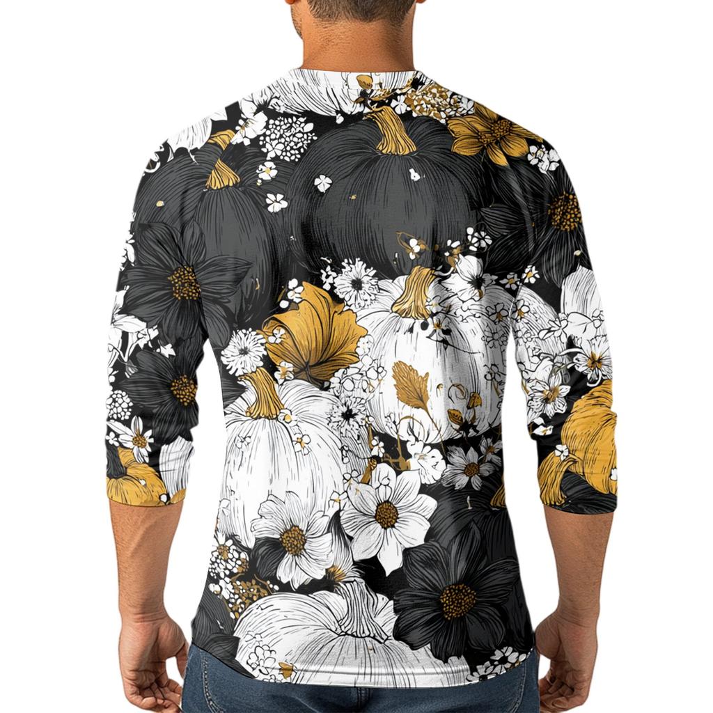 Men's Casual Halloween Print Henley Shirt Raglan Three Quarter Sleeve Top Comfortable Fit Lightweight Fabric