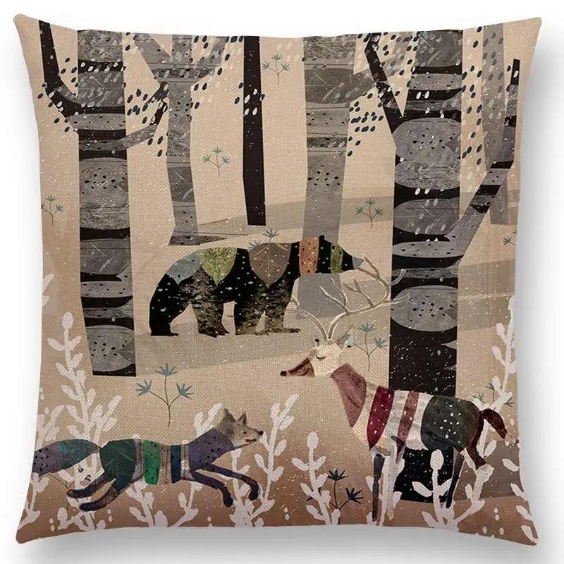 Animal Tale Spring Floral Garden Pattern Sofa Throw Pillow Case Bear Fox Unicorn Bear Birds Flower Leaf Fantasy Cushion Cover