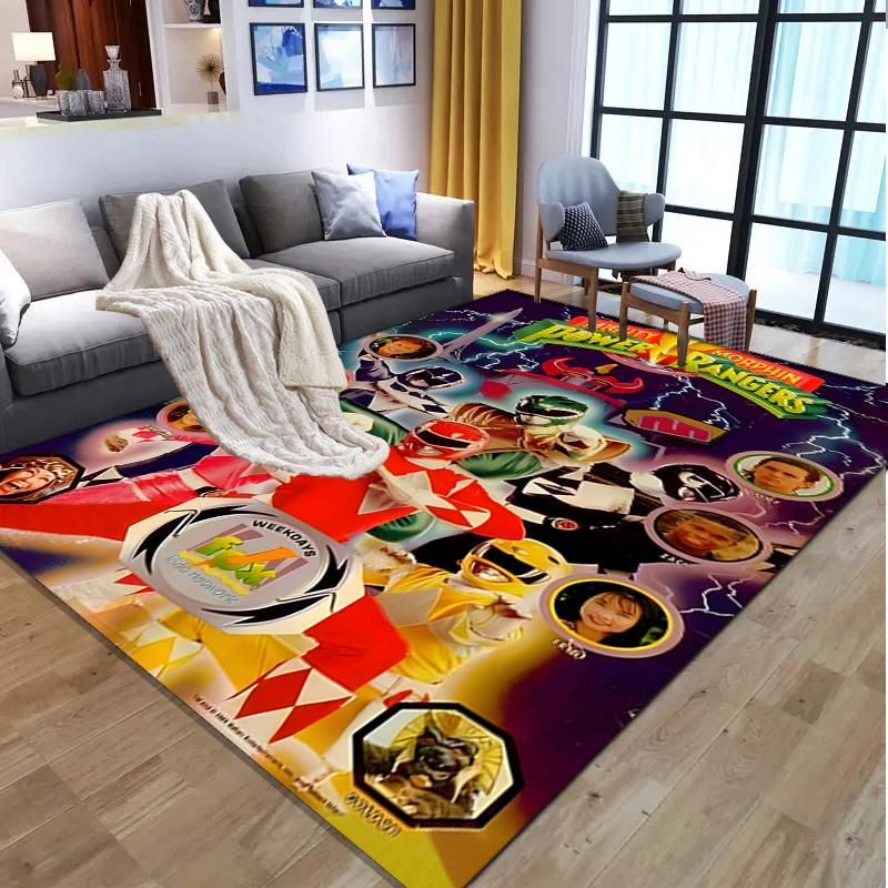 Mighty Morphin Power Rangers Pattern Rug, Indoor/Outdoor Mat, for Picnic, Gameroom, Bedroom, Office, Living Room, Home Decor Carpet, Birthday Gift