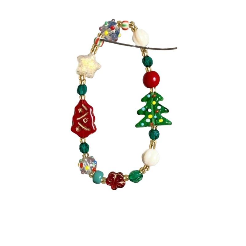 Christmas Series Woven Bracelet with Gingerbread Man Pendant  Practical Holiday Home Decor  Jewelry   Christmas  Tree