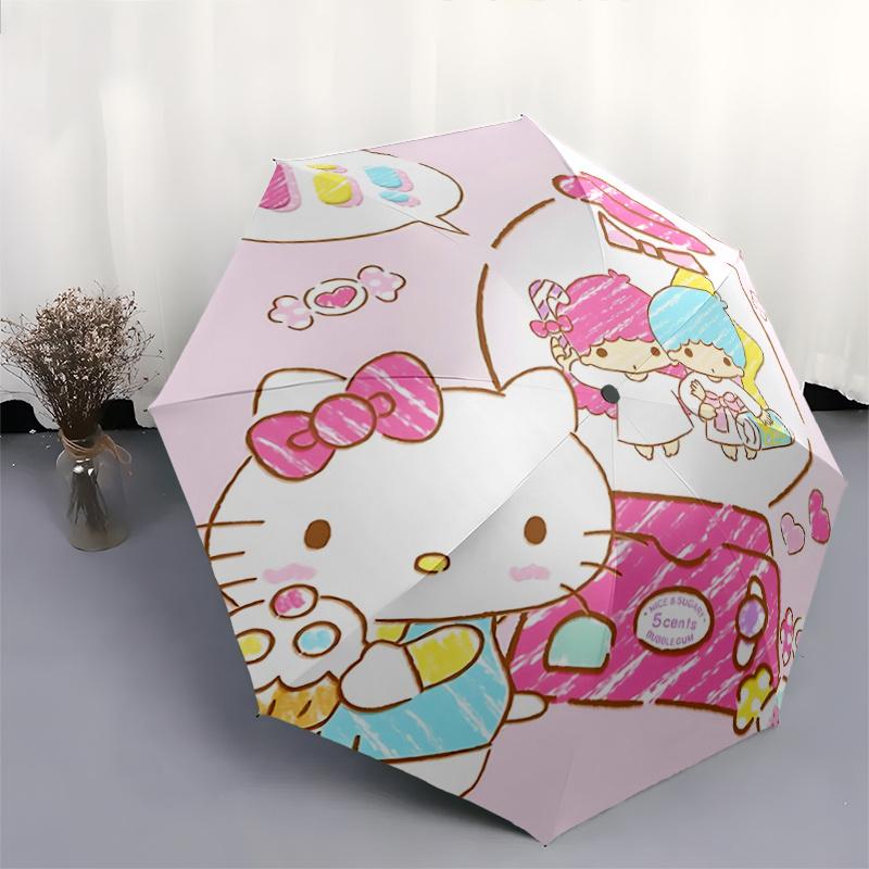 1pc Hello Kitty Automatic Opening/Closing Umbrella with 3-Fold Design, 8-Bone Iron Frame, Outdoor Use, Perfect Gift for Fans, Travelers, Daily Use, Su