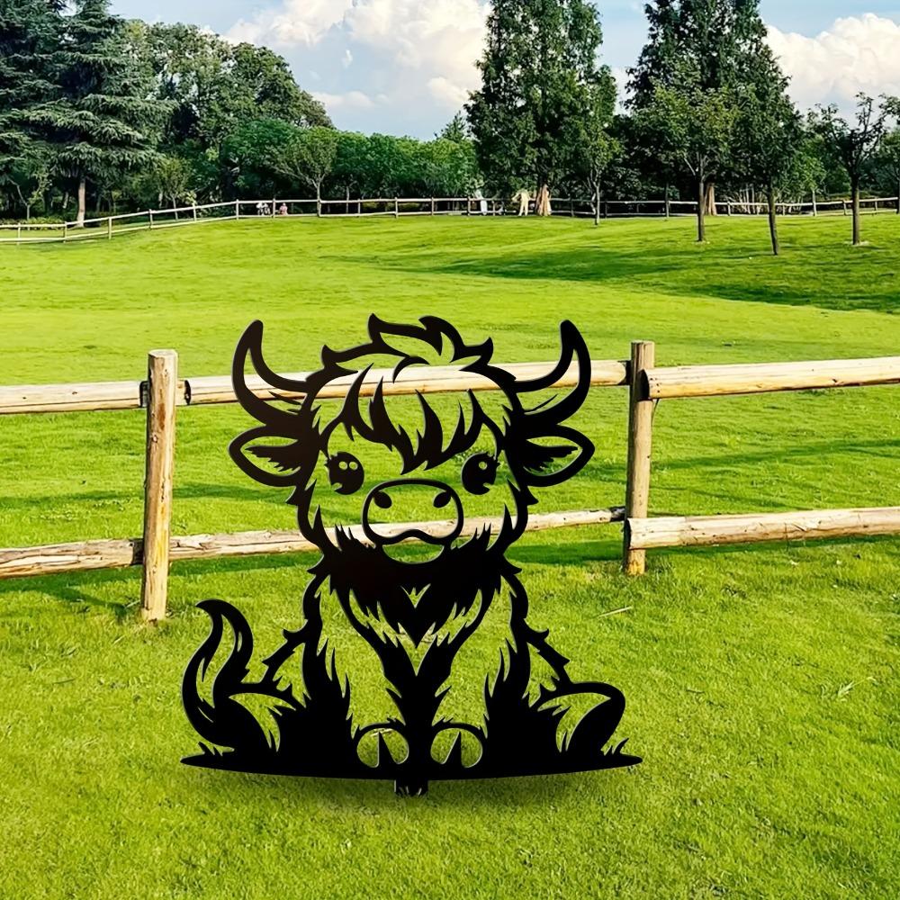 Wrought Iron Highland Cow Garden Stake Metal Art Outdoor Yard Decor Spring Gift