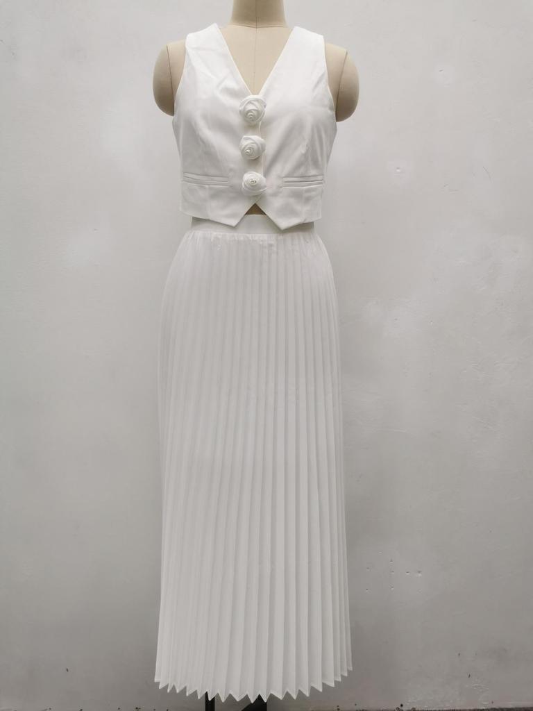 2025 African Style Women's Sleeveless Vest & Pleated Long Skirt Two-Piece Summer Set