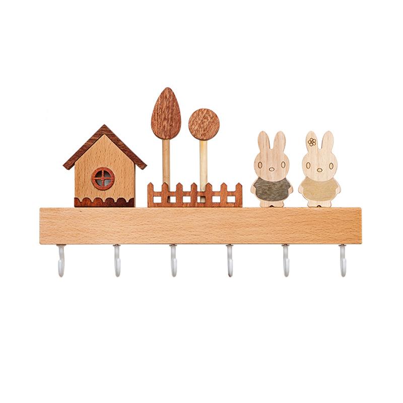 Solid Wood Wall Key Hook Creative Wall Mounted Entryway No Punch Key Organizer