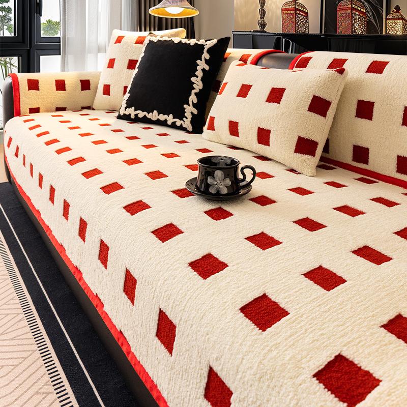 

New Year S Festive Plush Sofa Cushion Autumn And Winter High-End Straight Row Leather Sofa Seat Cushion Non-Slip Cover Cover Cloth 70*70cm