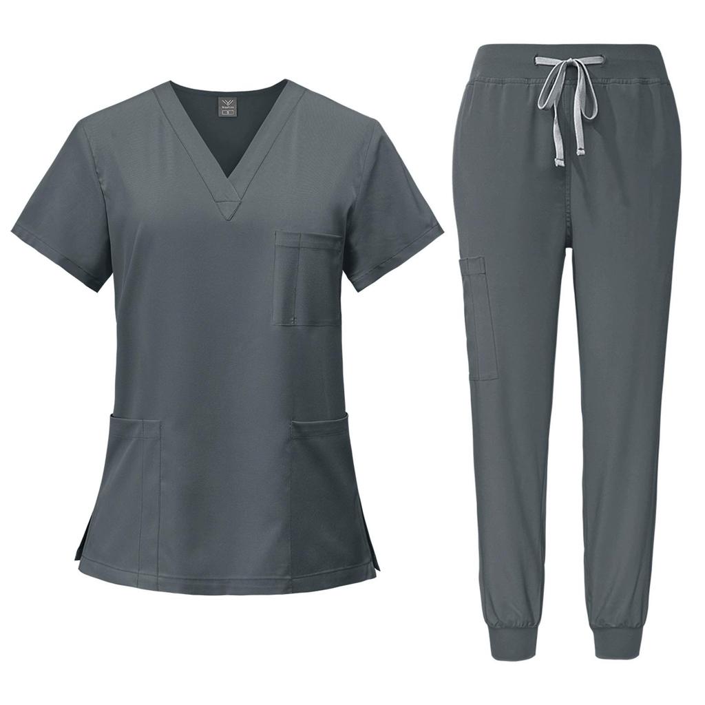 Krankenschwester Arzt Berufsanzug Einfarbig Schlicht Schnelltrocknend Kurzarm + Lange Hose Arbeitskleidung Zweiteiliges Set
