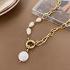 Vintage Baroque Patchwork Sweater Necklace, INS French Light Luxury 11K Gold Inlay Natural Uniquely Shaped Button Pearl Necklace
