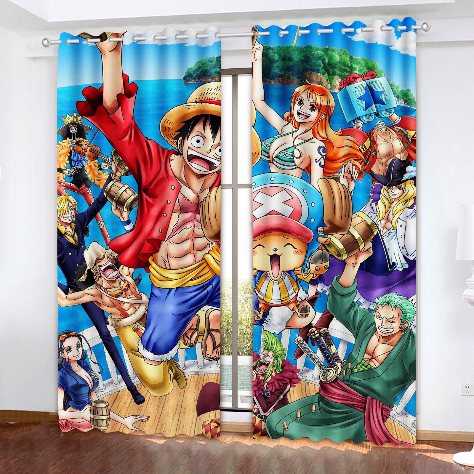 Monkey D Luffy Verdunkelungsvorhang, One Piece, Polyester, Animiert, Geeignet für Schlafzimmer, Kinder, Erwachsene, Raumdekoration, Geschenke 150x166cm&Grommet Top
