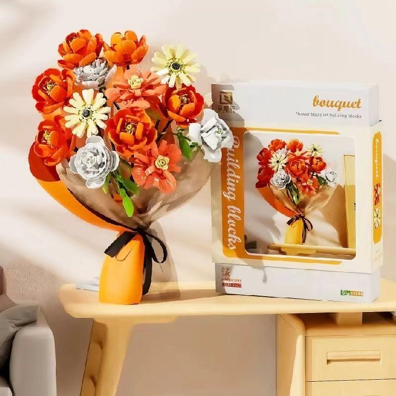 Plastic Blocks Simulation Flowers Building Bricks Eternal Plant Preserved Rose Artificial Bamboo Adult Toy Mom Gift Girl Present