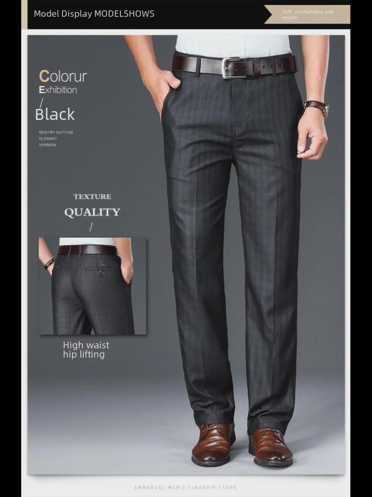 High-End Striped High Waist Casual Trousers for Middle-Aged Men