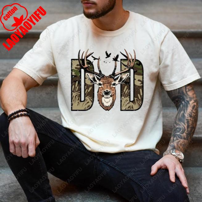 Hunting Fathers Day TShirt Deer Hunting Dad Gift Funny Crewneck Hunter Lover Tees Summer Male Casual Comfort Soft Cotton Tops S