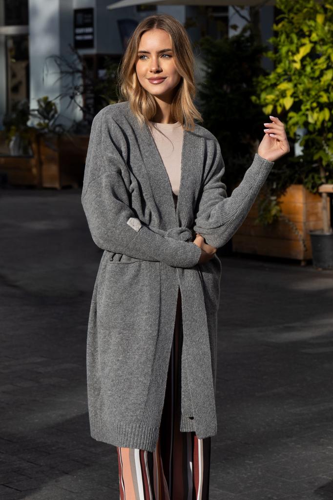 Classic Woolen Cardigan with Pockets, Gray 36/38