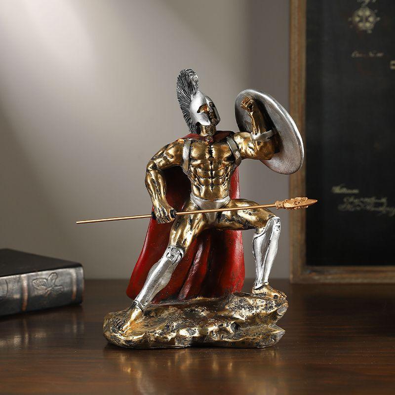 Vintage Gold Armor Spartan Warrior Sculpture Craft Bookcase Wine Cabinet Decoration Abstract Resin Warrior Statue Art Decoration